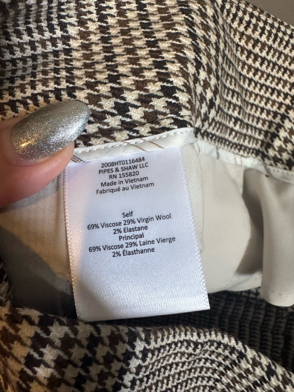 Veronica Beard Neutral Glen Check Plaid Trousers Sz 16 - Picture 5 of 6